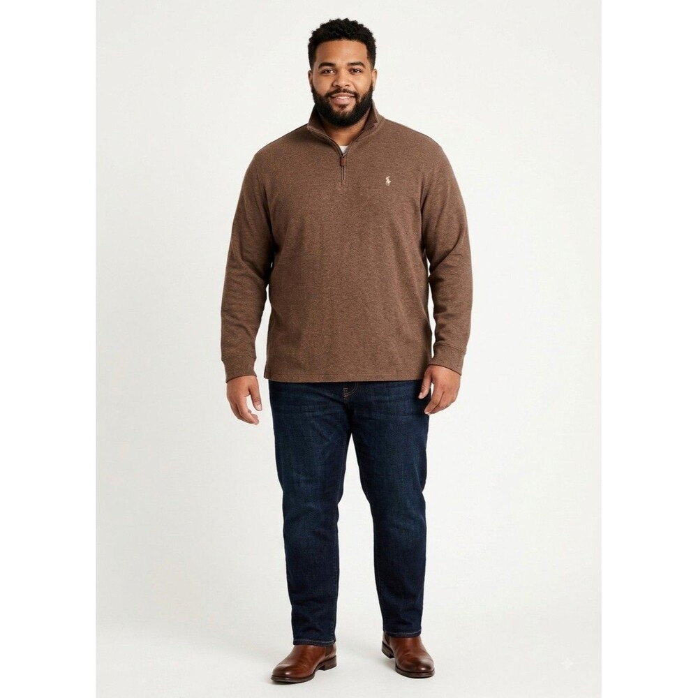 Ralph Lauren Polo Men's Brown 3/4 Zip Sweater Pullover Cotton Size XXL 2XL EUC